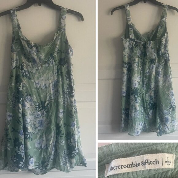 Abercrombie & Fitch Green Floral Print Smocked Mini Dress - 22738 - Picture 1 of 13